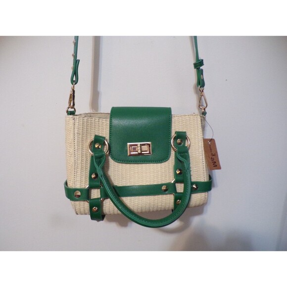 3AM Forever "Hello" Green & Tan Crossbody Adjustable Strap Purse NWT - Picture 2 of 7